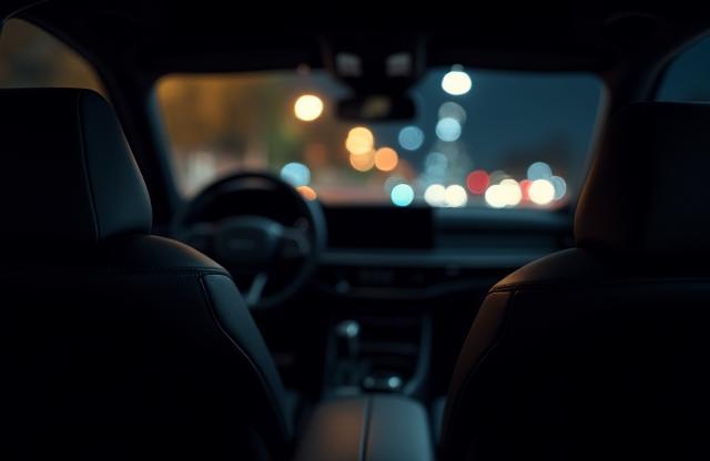 Luxurious interior view of a sedan at night